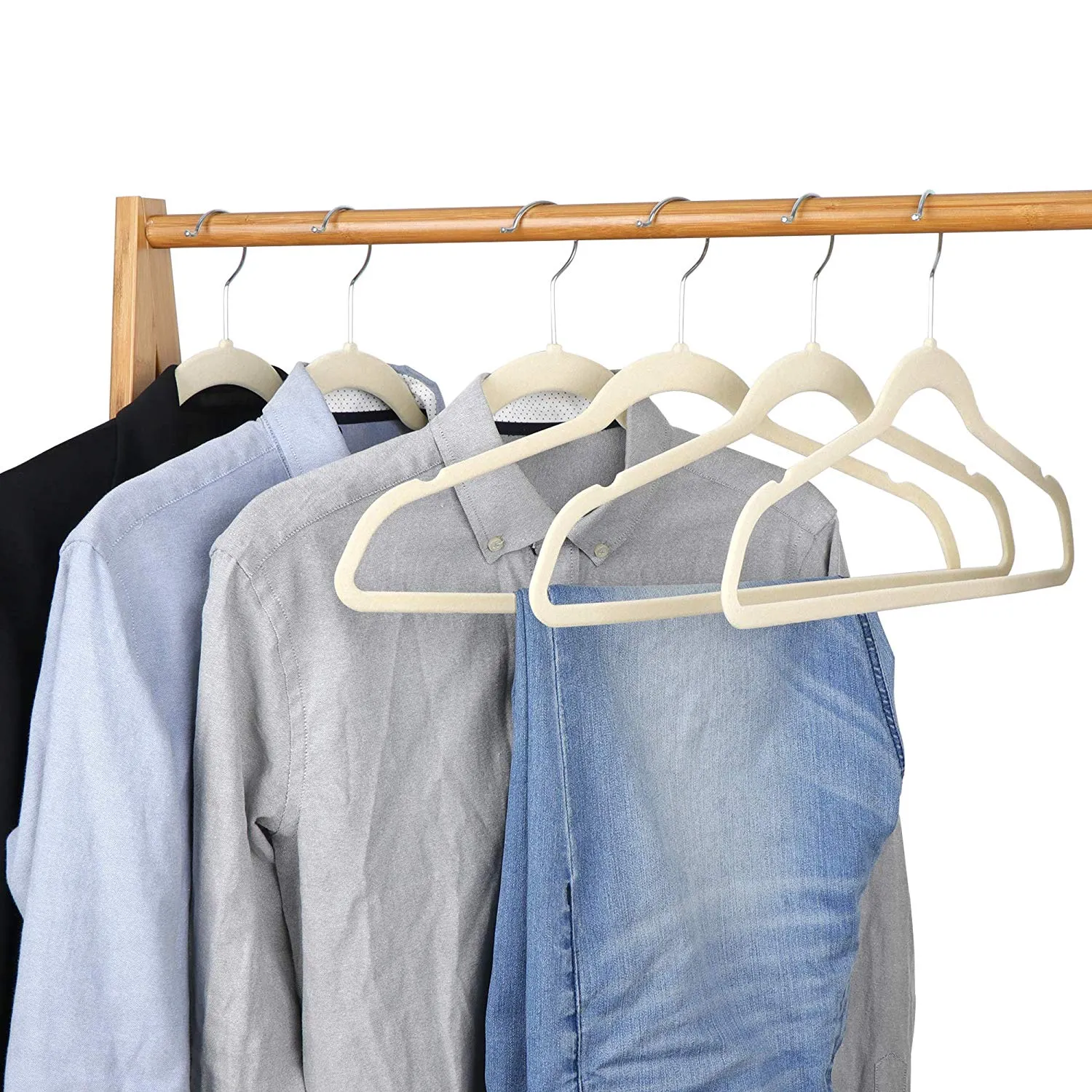 ZENY™ Pack of 100 Premium Velvet Hangers Non Slip Velvet Suit Hangers 360° Swivel Hooks, Grey/Beige