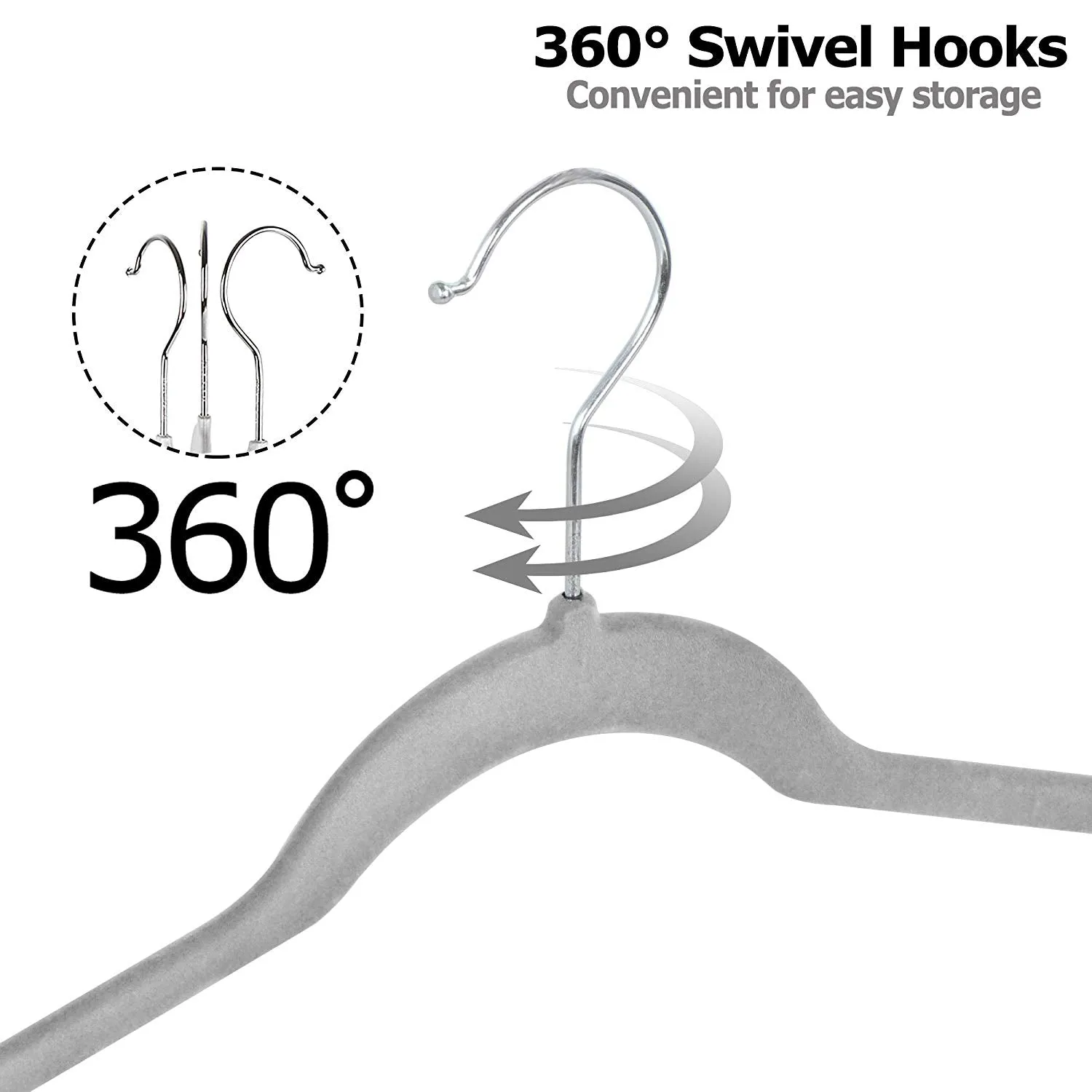 ZENY™ Pack of 100 Premium Velvet Hangers Non Slip Velvet Suit Hangers 360° Swivel Hooks, Grey/Beige