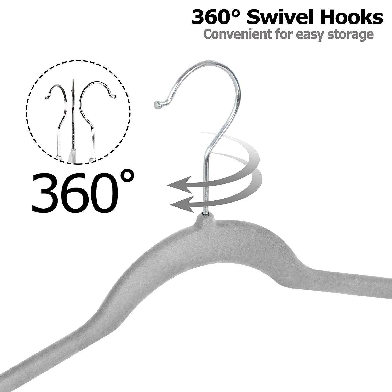 ZENY™ Pack of 100 Premium Velvet Hangers - Non Slip Velvet Suit Hangers - 360° Swivel Hooks (Grey/Beige)