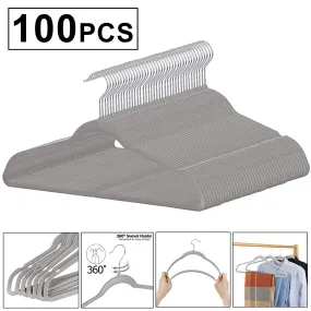 ZENY™ Pack of 100 Premium Velvet Hangers - Non Slip Velvet Suit Hangers - 360° Swivel Hooks (Grey/Beige)