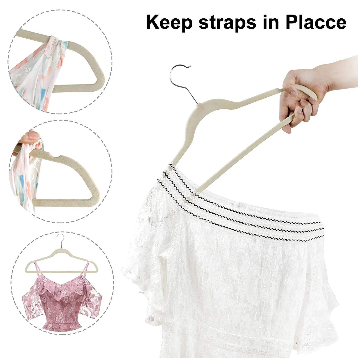 ZENY™ Pack of 100 Premium Velvet Hangers Non Slip Velvet Suit Hangers 360° Swivel Hooks, Grey/Beige