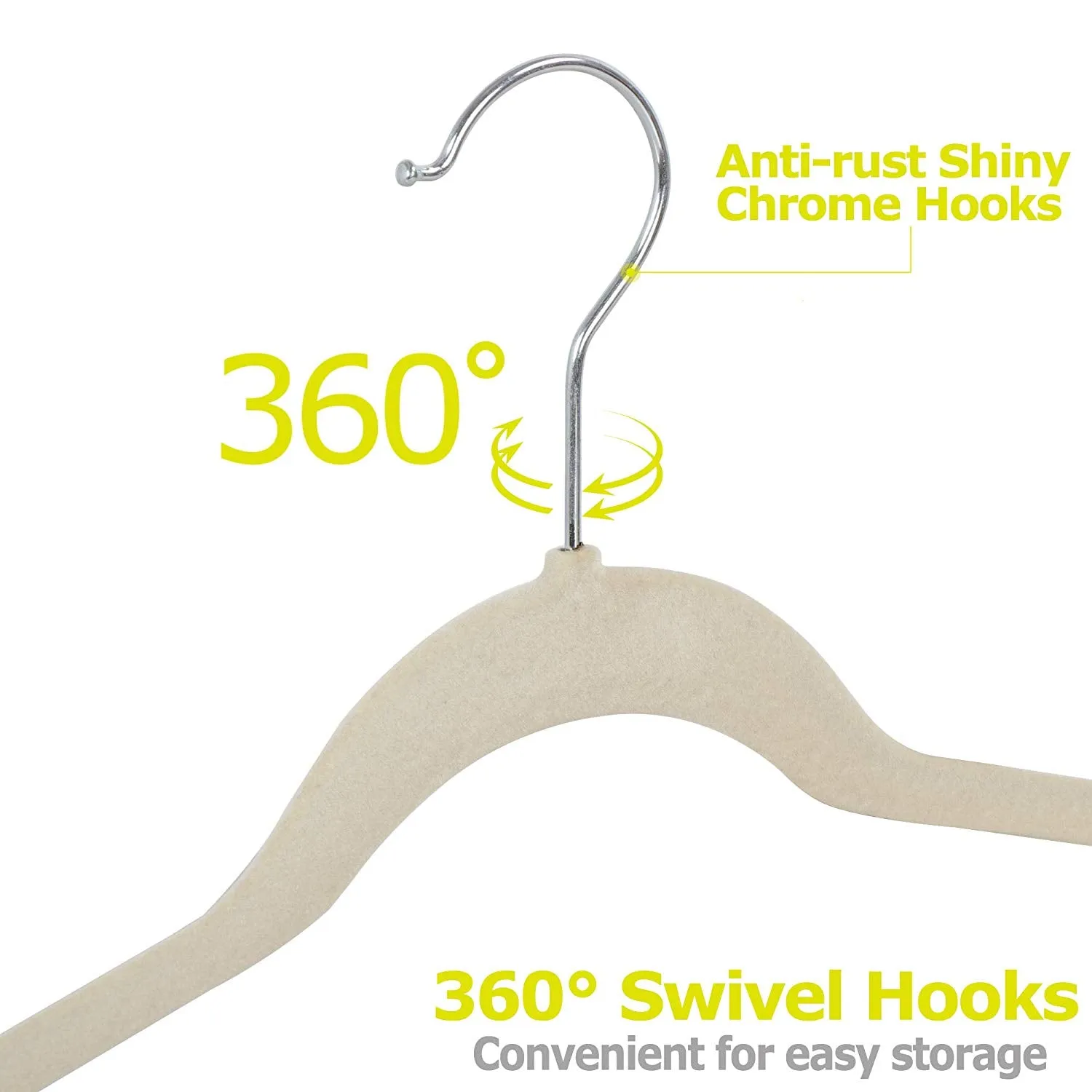 ZENY™ Pack of 100 Premium Velvet Hangers Non Slip Velvet Suit Hangers 360° Swivel Hooks, Grey/Beige