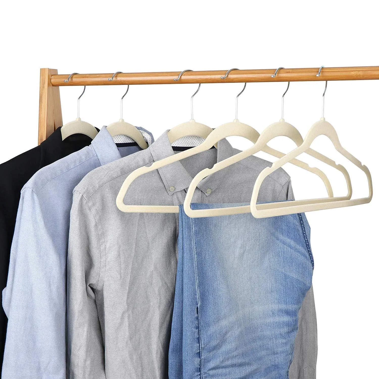 ZENY™ Pack of 100 Premium Velvet Hangers - Non Slip Velvet Suit Hangers - 360° Swivel Hooks (Grey/Beige)