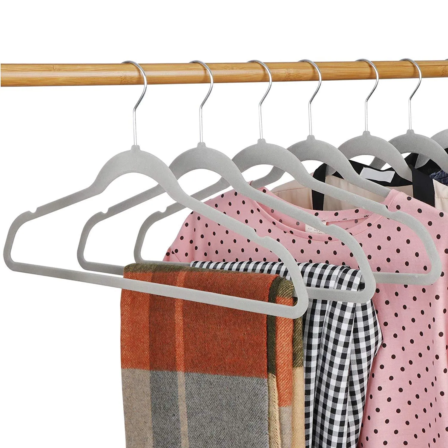 ZENY™ Pack of 100 Premium Velvet Hangers - Non Slip Velvet Suit Hangers - 360° Swivel Hooks (Grey/Beige)