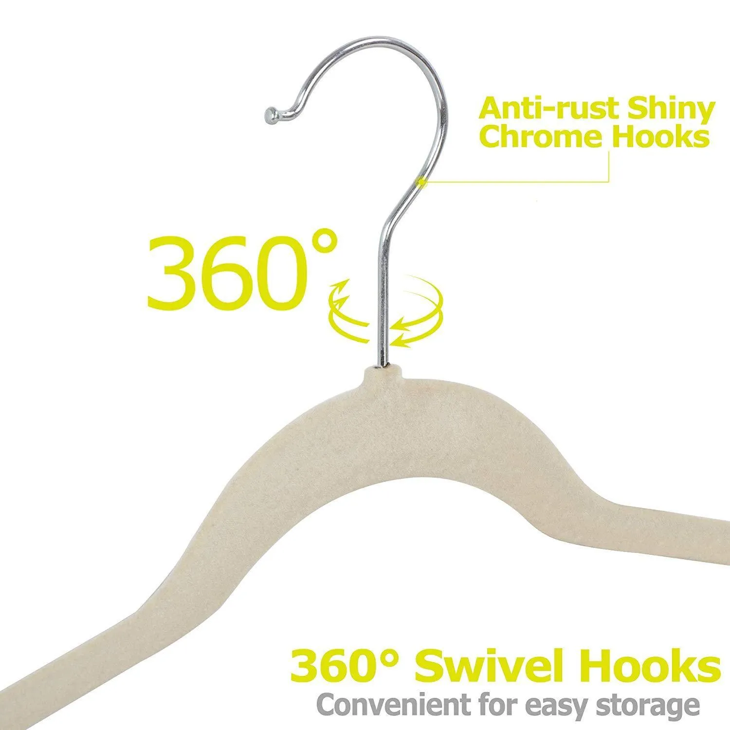 ZENY™ Pack of 100 Premium Velvet Hangers - Non Slip Velvet Suit Hangers - 360° Swivel Hooks (Grey/Beige)